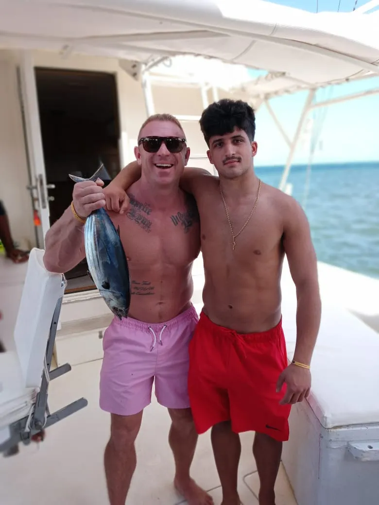 Two anglers with tuna caught aboard Vodka Shot in Montego Bay
