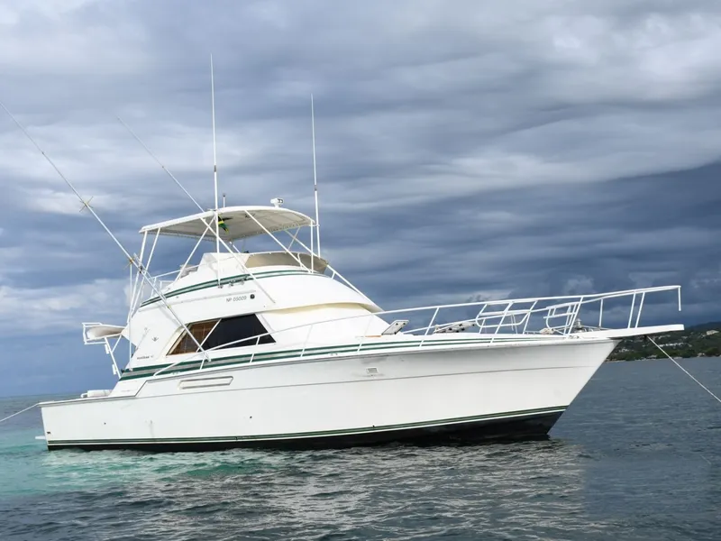 Vodka Shot, a 42-ft Bertram sportfisher, on the water in Montego Bay, Jamaica